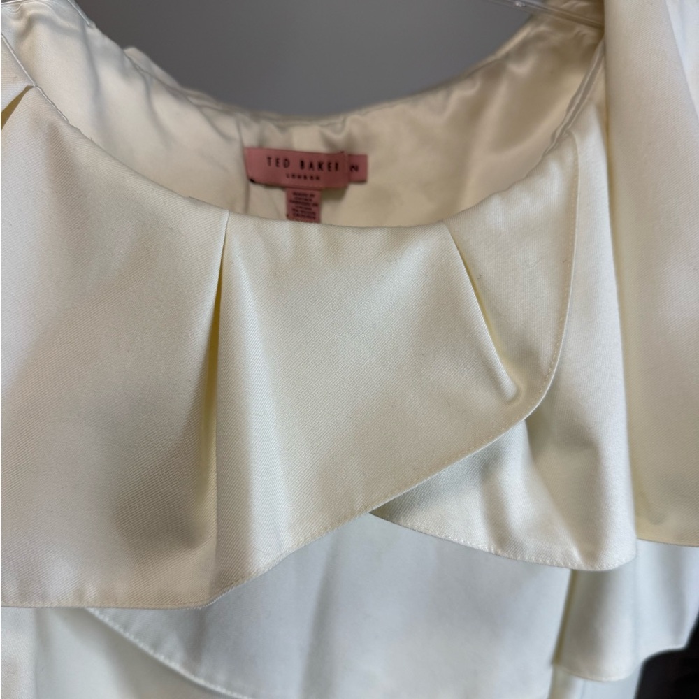 Ted Baker Cream Shoulder Ruffle Dress - Picture 2 of 3
